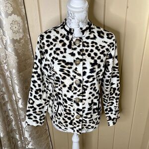 Leopard Cardigan Jacket Top Privacy Long Sleeve Sweater Button Up Size Small